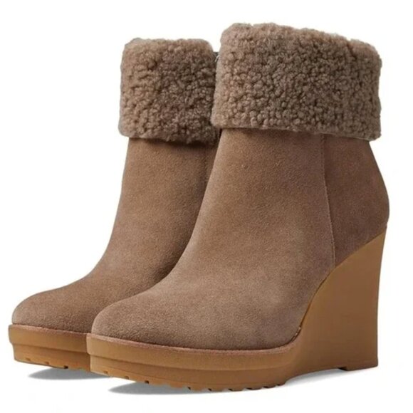 Lauren Ralph Lauren Steph Bootie Sherpa Trim Tan NEW 8.5 US - Picture 1 of 9